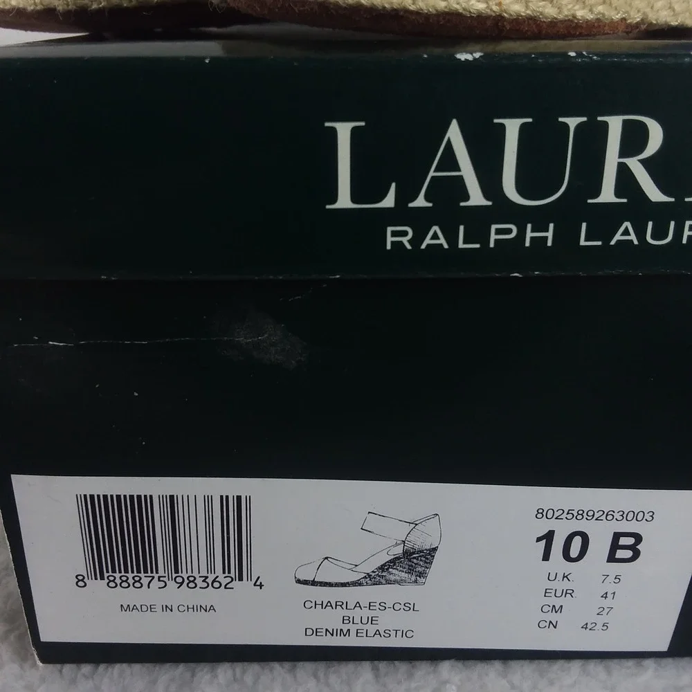 Lauren Ralph Lauren‎ Charla Denim Blue Wedge Sandals Women's 10B Ankle Strap
